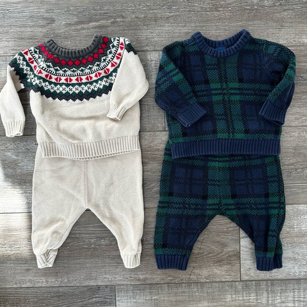 Old Navy knit pants and sweater sets.